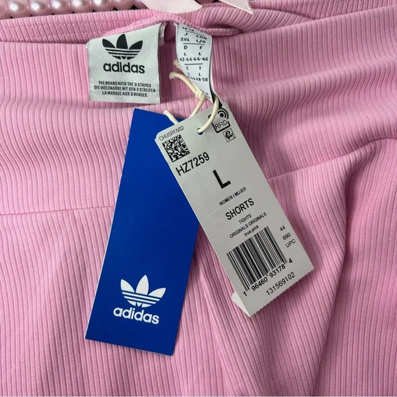 Adidas shorts BRAND NEW WITH TAGS bubble gum pink stretchy ribbed cute biker - Picture 2 of 4